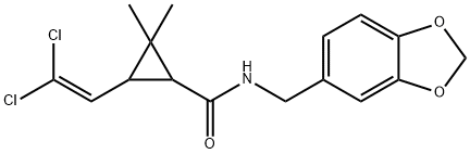 N-(1,3-benzodioxol-5-ylmethyl)-3-(2,2-dichlorovinyl)-2,2-dimethylcyclopropanecarboxamide Struktur