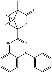 4,7,7-trimethyl-3-oxo-N-[2-(phenylsulfanyl)phenyl]-2-oxabicyclo[2.2.1]heptane-1-carboxamide Struktur