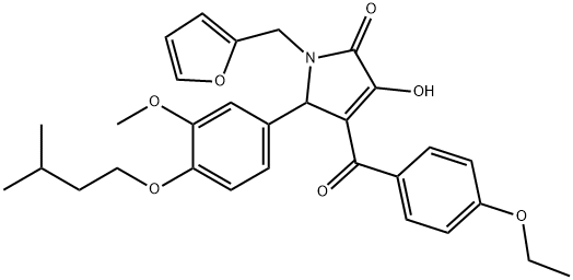 4-(4-ethoxybenzoyl)-1-(2-furylmethyl)-3-hydroxy-5-[4-(isopentyloxy)-3-methoxyphenyl]-1,5-dihydro-2H-pyrrol-2-one Struktur