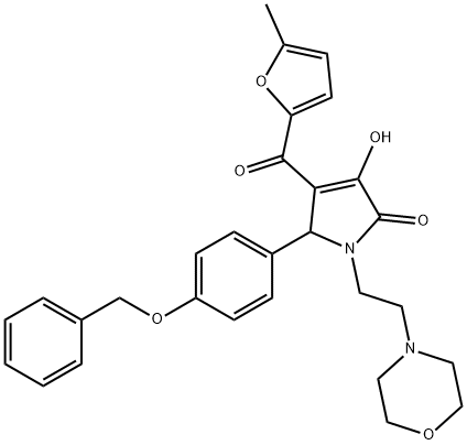 5-[4-(benzyloxy)phenyl]-3-hydroxy-4-(5-methyl-2-furoyl)-1-[2-(4-morpholinyl)ethyl]-1,5-dihydro-2H-pyrrol-2-one Struktur