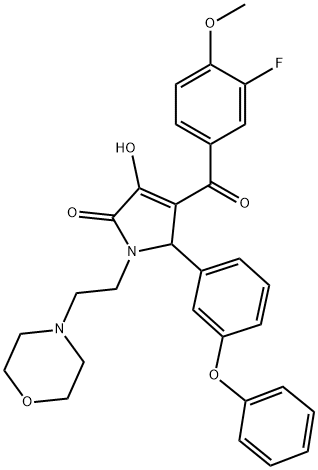 4-(3-fluoro-4-methoxybenzoyl)-3-hydroxy-1-[2-(4-morpholinyl)ethyl]-5-(3-phenoxyphenyl)-1,5-dihydro-2H-pyrrol-2-one Struktur