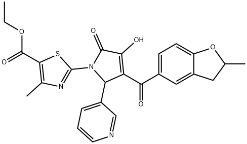 ethyl 2-[3-hydroxy-4-[(2-methyl-2,3-dihydro-1-benzofuran-5-yl)carbonyl]-2-oxo-5-(3-pyridinyl)-2,5-dihydro-1H-pyrrol-1-yl]-4-methyl-1,3-thiazole-5-carboxylate Struktur