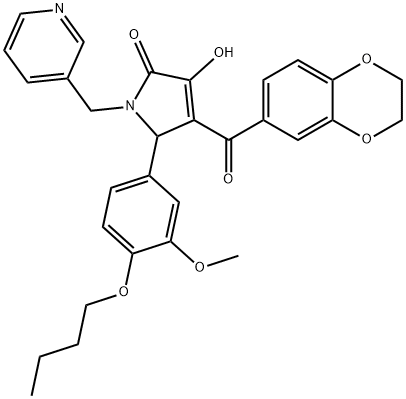 5-(4-butoxy-3-methoxyphenyl)-4-(2,3-dihydro-1,4-benzodioxin-6-ylcarbonyl)-3-hydroxy-1-(3-pyridinylmethyl)-1,5-dihydro-2H-pyrrol-2-one Struktur