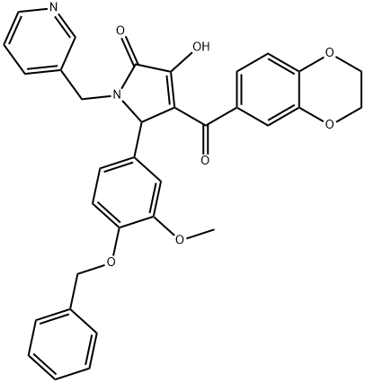 5-[4-(benzyloxy)-3-methoxyphenyl]-4-(2,3-dihydro-1,4-benzodioxin-6-ylcarbonyl)-3-hydroxy-1-(3-pyridinylmethyl)-1,5-dihydro-2H-pyrrol-2-one Struktur