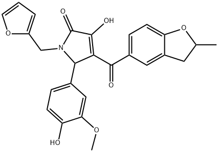 1-(2-furylmethyl)-3-hydroxy-5-(4-hydroxy-3-methoxyphenyl)-4-[(2-methyl-2,3-dihydro-1-benzofuran-5-yl)carbonyl]-1,5-dihydro-2H-pyrrol-2-one Struktur