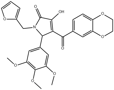 4-(2,3-dihydro-1,4-benzodioxin-6-ylcarbonyl)-1-(2-furylmethyl)-3-hydroxy-5-(3,4,5-trimethoxyphenyl)-1,5-dihydro-2H-pyrrol-2-one Struktur