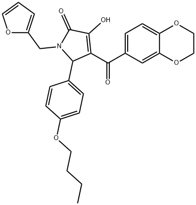 5-(4-butoxyphenyl)-4-(2,3-dihydro-1,4-benzodioxin-6-ylcarbonyl)-1-(2-furylmethyl)-3-hydroxy-1,5-dihydro-2H-pyrrol-2-one Struktur