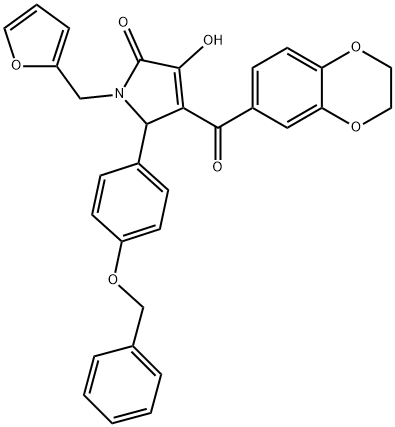 5-[4-(benzyloxy)phenyl]-4-(2,3-dihydro-1,4-benzodioxin-6-ylcarbonyl)-1-(2-furylmethyl)-3-hydroxy-1,5-dihydro-2H-pyrrol-2-one Struktur