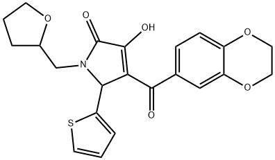 4-(2,3-dihydro-1,4-benzodioxin-6-ylcarbonyl)-3-hydroxy-1-(tetrahydro-2-furanylmethyl)-5-(2-thienyl)-1,5-dihydro-2H-pyrrol-2-one Struktur