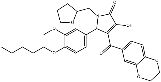 4-(2,3-dihydro-1,4-benzodioxin-6-ylcarbonyl)-3-hydroxy-5-[3-methoxy-4-(pentyloxy)phenyl]-1-(tetrahydro-2-furanylmethyl)-1,5-dihydro-2H-pyrrol-2-one Struktur