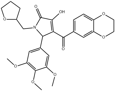 4-(2,3-dihydro-1,4-benzodioxin-6-ylcarbonyl)-3-hydroxy-1-(tetrahydro-2-furanylmethyl)-5-(3,4,5-trimethoxyphenyl)-1,5-dihydro-2H-pyrrol-2-one Struktur