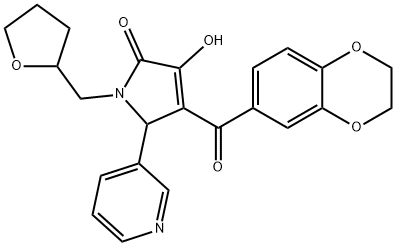 4-(2,3-dihydro-1,4-benzodioxin-6-ylcarbonyl)-3-hydroxy-5-(3-pyridinyl)-1-(tetrahydro-2-furanylmethyl)-1,5-dihydro-2H-pyrrol-2-one Struktur