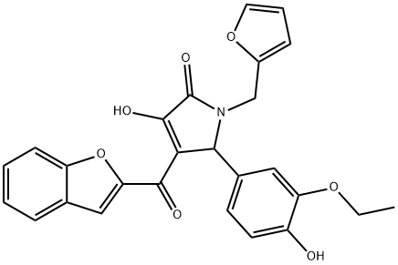 4-(1-benzofuran-2-ylcarbonyl)-5-(3-ethoxy-4-hydroxyphenyl)-1-(2-furylmethyl)-3-hydroxy-1,5-dihydro-2H-pyrrol-2-one Struktur