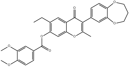 3-(3,4-dihydro-2H-1,5-benzodioxepin-7-yl)-6-ethyl-2-methyl-4-oxo-4H-chromen-7-yl 3,4-dimethoxybenzoate Struktur