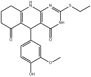 2-(ethylsulfanyl)-5-(4-hydroxy-3-methoxyphenyl)-5,8,9,10-tetrahydropyrimido[4,5-b]quinoline-4,6(3H,7H)-dione Struktur