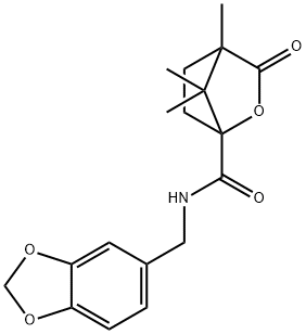 N-(1,3-benzodioxol-5-ylmethyl)-4,7,7-trimethyl-3-oxo-2-oxabicyclo[2.2.1]heptane-1-carboxamide Struktur