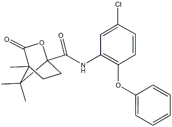 N-(5-chloro-2-phenoxyphenyl)-4,7,7-trimethyl-3-oxo-2-oxabicyclo[2.2.1]heptane-1-carboxamide Struktur