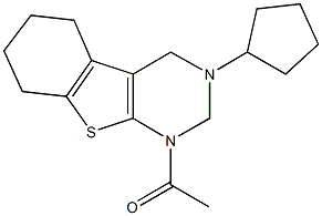 1-acetyl-3-cyclopentyl-1,2,3,4,5,6,7,8-octahydro[1]benzothieno[2,3-d]pyrimidine Struktur