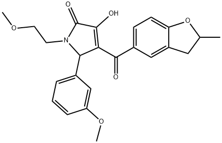 3-hydroxy-1-(2-methoxyethyl)-5-(3-methoxyphenyl)-4-[(2-methyl-2,3-dihydro-1-benzofuran-5-yl)carbonyl]-1,5-dihydro-2H-pyrrol-2-one Struktur