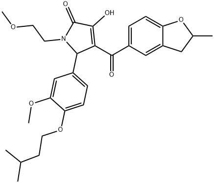 3-hydroxy-5-[4-(isopentyloxy)-3-methoxyphenyl]-1-(2-methoxyethyl)-4-[(2-methyl-2,3-dihydro-1-benzofuran-5-yl)carbonyl]-1,5-dihydro-2H-pyrrol-2-one Struktur