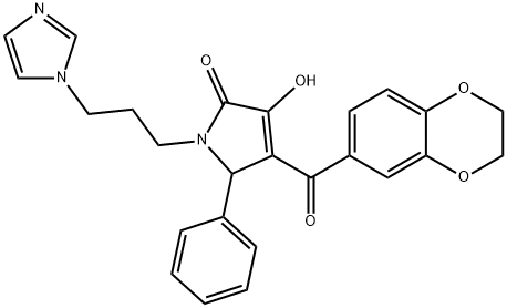 4-(2,3-dihydro-1,4-benzodioxin-6-ylcarbonyl)-3-hydroxy-1-[3-(1H-imidazol-1-yl)propyl]-5-phenyl-1,5-dihydro-2H-pyrrol-2-one Struktur