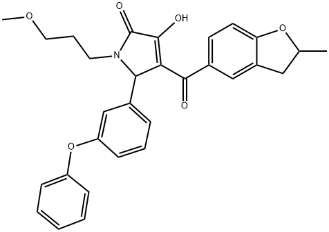 3-hydroxy-1-(3-methoxypropyl)-4-[(2-methyl-2,3-dihydro-1-benzofuran-5-yl)carbonyl]-5-(3-phenoxyphenyl)-1,5-dihydro-2H-pyrrol-2-one Struktur