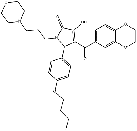 5-(4-butoxyphenyl)-4-(2,3-dihydro-1,4-benzodioxin-6-ylcarbonyl)-3-hydroxy-1-[3-(4-morpholinyl)propyl]-1,5-dihydro-2H-pyrrol-2-one Struktur