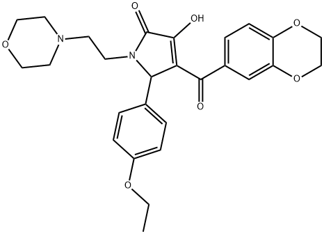 4-(2,3-dihydro-1,4-benzodioxin-6-ylcarbonyl)-5-(4-ethoxyphenyl)-3-hydroxy-1-[2-(4-morpholinyl)ethyl]-1,5-dihydro-2H-pyrrol-2-one Struktur