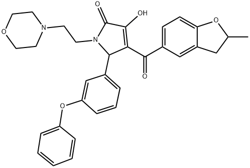 3-hydroxy-4-[(2-methyl-2,3-dihydro-1-benzofuran-5-yl)carbonyl]-1-[2-(4-morpholinyl)ethyl]-5-(3-phenoxyphenyl)-1,5-dihydro-2H-pyrrol-2-one Struktur