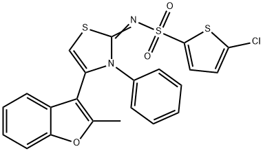 5-chloro-N-(4-(2-methyl-1-benzofuran-3-yl)-3-phenyl-1,3-thiazol-2(3H)-ylidene)-2-thiophenesulfonamide Struktur