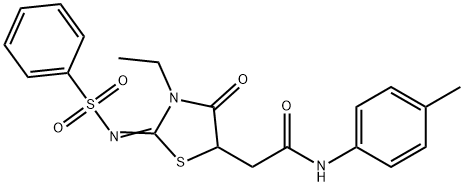 2-{3-ethyl-4-oxo-2-[(phenylsulfonyl)imino]-1,3-thiazolidin-5-yl}-N-(4-methylphenyl)acetamide Struktur