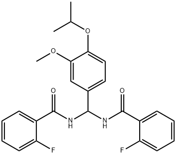 2-fluoro-N-[[(2-fluorobenzoyl)amino](4-isopropoxy-3-methoxyphenyl)methyl]benzamide Struktur