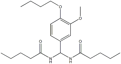 N-[(4-butoxy-3-methoxyphenyl)(pentanoylamino)methyl]pentanamide Struktur