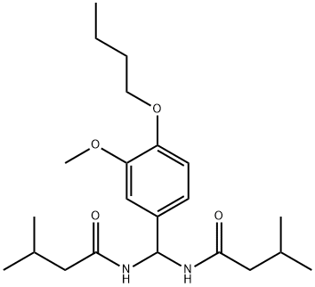 N-{(4-butoxy-3-methoxyphenyl)[(3-methylbutanoyl)amino]methyl}-3-methylbutanamide Struktur