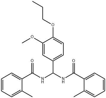 N-{(3-methoxy-4-propoxyphenyl)[(2-methylbenzoyl)amino]methyl}-2-methylbenzamide Struktur