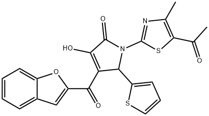 1-(5-acetyl-4-methyl-1,3-thiazol-2-yl)-4-(1-benzofuran-2-ylcarbonyl)-3-hydroxy-5-(2-thienyl)-1,5-dihydro-2H-pyrrol-2-one Struktur