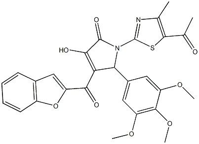 1-(5-acetyl-4-methyl-1,3-thiazol-2-yl)-4-(1-benzofuran-2-ylcarbonyl)-3-hydroxy-5-(3,4,5-trimethoxyphenyl)-1,5-dihydro-2H-pyrrol-2-one Struktur