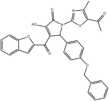 1-(5-acetyl-4-methyl-1,3-thiazol-2-yl)-4-(1-benzofuran-2-ylcarbonyl)-5-[4-(benzyloxy)phenyl]-3-hydroxy-1,5-dihydro-2H-pyrrol-2-one Struktur