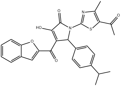 1-(5-acetyl-4-methyl-1,3-thiazol-2-yl)-4-(1-benzofuran-2-ylcarbonyl)-3-hydroxy-5-(4-isopropylphenyl)-1,5-dihydro-2H-pyrrol-2-one Struktur