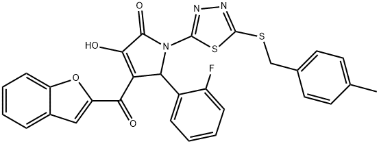 4-(1-benzofuran-2-ylcarbonyl)-5-(2-fluorophenyl)-3-hydroxy-1-{5-[(4-methylbenzyl)sulfanyl]-1,3,4-thiadiazol-2-yl}-1,5-dihydro-2H-pyrrol-2-one Struktur