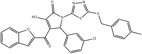 4-(1-benzofuran-2-ylcarbonyl)-5-(3-chlorophenyl)-3-hydroxy-1-{5-[(4-methylbenzyl)sulfanyl]-1,3,4-thiadiazol-2-yl}-1,5-dihydro-2H-pyrrol-2-one Struktur