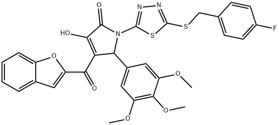 4-(1-benzofuran-2-ylcarbonyl)-1-{5-[(4-fluorobenzyl)sulfanyl]-1,3,4-thiadiazol-2-yl}-3-hydroxy-5-(3,4,5-trimethoxyphenyl)-1,5-dihydro-2H-pyrrol-2-one Struktur