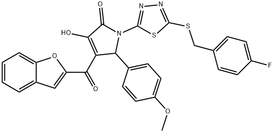 4-(1-benzofuran-2-ylcarbonyl)-1-{5-[(4-fluorobenzyl)sulfanyl]-1,3,4-thiadiazol-2-yl}-3-hydroxy-5-(4-methoxyphenyl)-1,5-dihydro-2H-pyrrol-2-one Struktur