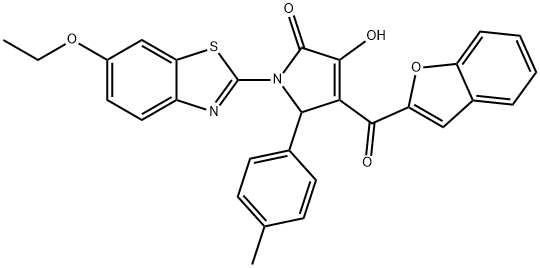 4-(1-benzofuran-2-ylcarbonyl)-1-(6-ethoxy-1,3-benzothiazol-2-yl)-3-hydroxy-5-(4-methylphenyl)-1,5-dihydro-2H-pyrrol-2-one Struktur