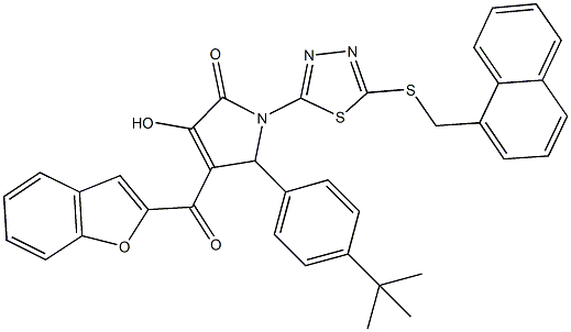 4-(1-benzofuran-2-ylcarbonyl)-5-(4-tert-butylphenyl)-3-hydroxy-1-{5-[(1-naphthylmethyl)sulfanyl]-1,3,4-thiadiazol-2-yl}-1,5-dihydro-2H-pyrrol-2-one Struktur