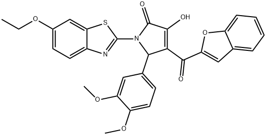 4-(1-benzofuran-2-ylcarbonyl)-5-(3,4-dimethoxyphenyl)-1-(6-ethoxy-1,3-benzothiazol-2-yl)-3-hydroxy-1,5-dihydro-2H-pyrrol-2-one Struktur