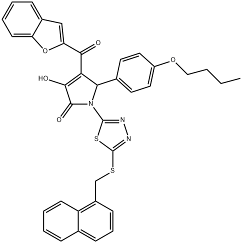 4-(1-benzofuran-2-ylcarbonyl)-5-(4-butoxyphenyl)-3-hydroxy-1-{5-[(1-naphthylmethyl)sulfanyl]-1,3,4-thiadiazol-2-yl}-1,5-dihydro-2H-pyrrol-2-one Struktur