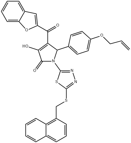 5-[4-(allyloxy)phenyl]-4-(1-benzofuran-2-ylcarbonyl)-3-hydroxy-1-{5-[(1-naphthylmethyl)sulfanyl]-1,3,4-thiadiazol-2-yl}-1,5-dihydro-2H-pyrrol-2-one Struktur