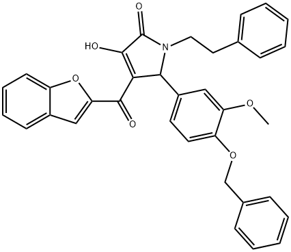 4-(1-benzofuran-2-ylcarbonyl)-5-[4-(benzyloxy)-3-methoxyphenyl]-3-hydroxy-1-(2-phenylethyl)-1,5-dihydro-2H-pyrrol-2-one Struktur