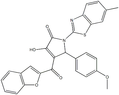 4-(1-benzofuran-2-ylcarbonyl)-3-hydroxy-5-(4-methoxyphenyl)-1-(6-methyl-1,3-benzothiazol-2-yl)-1,5-dihydro-2H-pyrrol-2-one Struktur